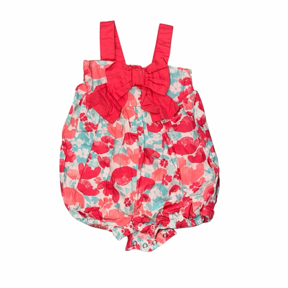 Koala Kids Pink Floral Bubble Romper Bow Accent 6M